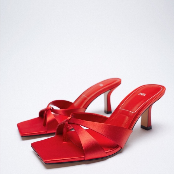 ★ZARA★ PATENT EFFECT BOW SANDALS PATENT EFFECT BOW SANDALS - Strawberry Red | ZARA United States